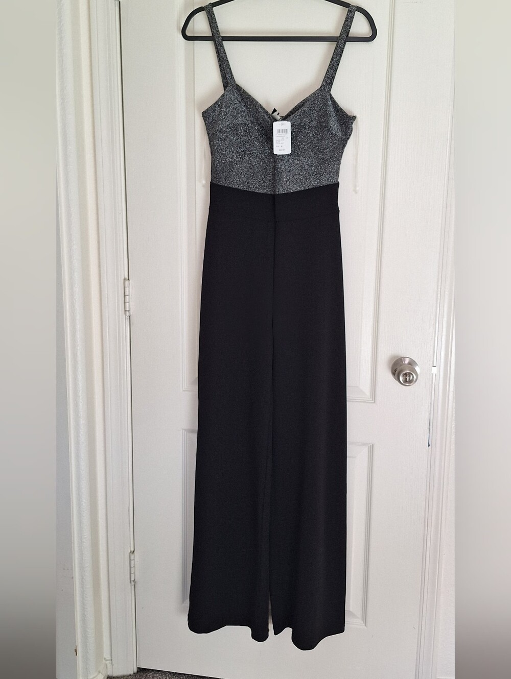 NWT Windsor Glitter Twist Front Jumpsuit Black/Metallic Silver Shimmer Size M